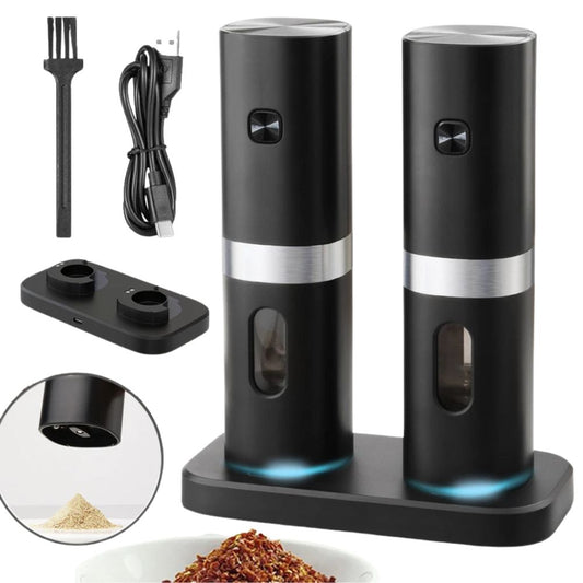 2pcs Salt And Pepper Grinder Set Electric Rechargeable  Salt And Pepper Mill