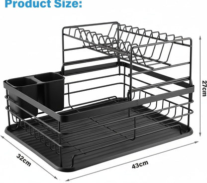 CARLA HOME 2-Tier Dish Drying Rack for Kitchen Counter with Removable Drip Tray, Utensil Holder and Cutlery Organizer (Black)-2050057500035780609