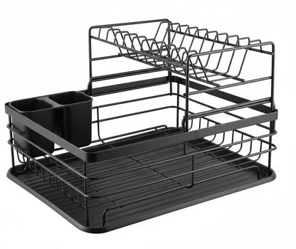 CARLA HOME 2-Tier Dish Drying Rack for Kitchen Counter with Removable Drip Tray, Utensil Holder and Cutlery Organizer (Black)-2050057500035780614