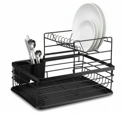 CARLA HOME 2-Tier Dish Drying Rack for Kitchen Counter with Removable Drip Tray, Utensil Holder and Cutlery Organizer (Black)-2050057500035780615