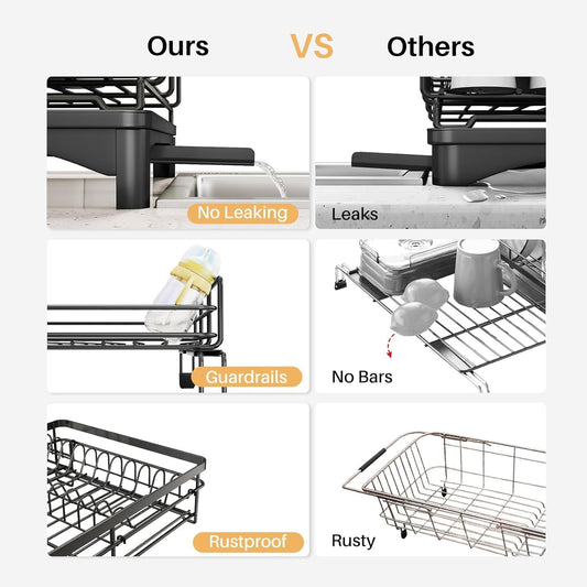CARLA HOME Expandable Dish Drying Rack with Drainage Spout, Utensil Holder & Drainboardfor Kitchen Countertop Organizer (2 tier)-2050057501205991426
