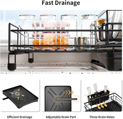 CARLA HOME Expandable Dish Drying Rack with Drainage Spout, Utensil Holder & Drainboardfor Kitchen Countertop Organizer (2 tier)-2050057501205991427