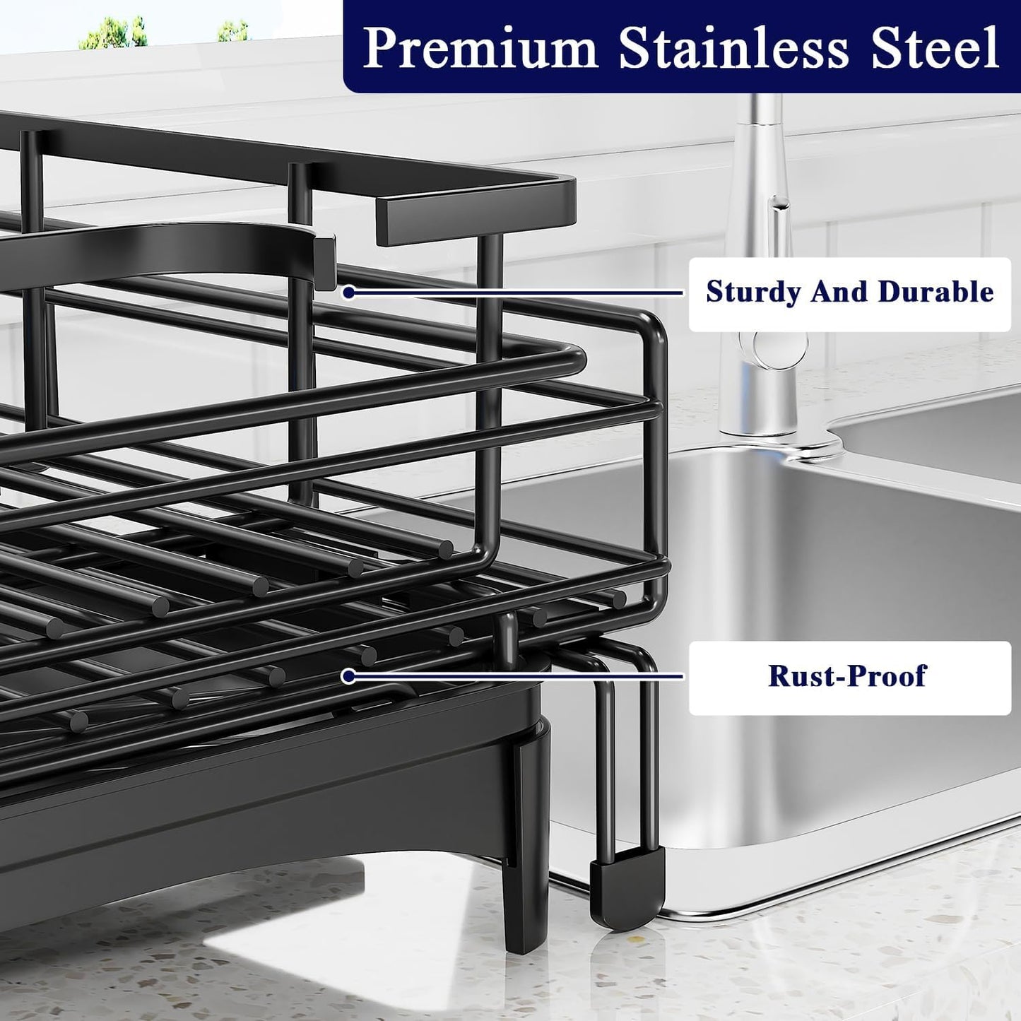 CARLA HOME Expandable Dish Drying Rack with Drainage Spout, Utensil Holder & Drainboardfor Kitchen Countertop Organizer (2 tier)-2050057501205991429