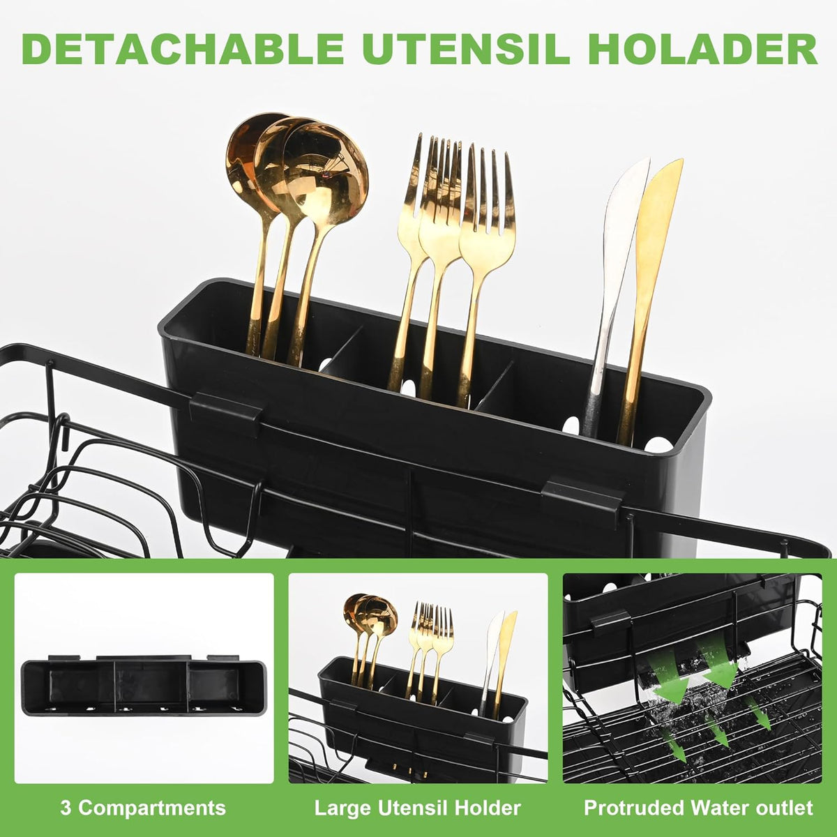 CARLA HOME Expandable Dish Drying Rack with Drainage Spout, Utensil Holder & Drainboardfor Kitchen Countertop Organizer (2 tier)-2050057501205991430