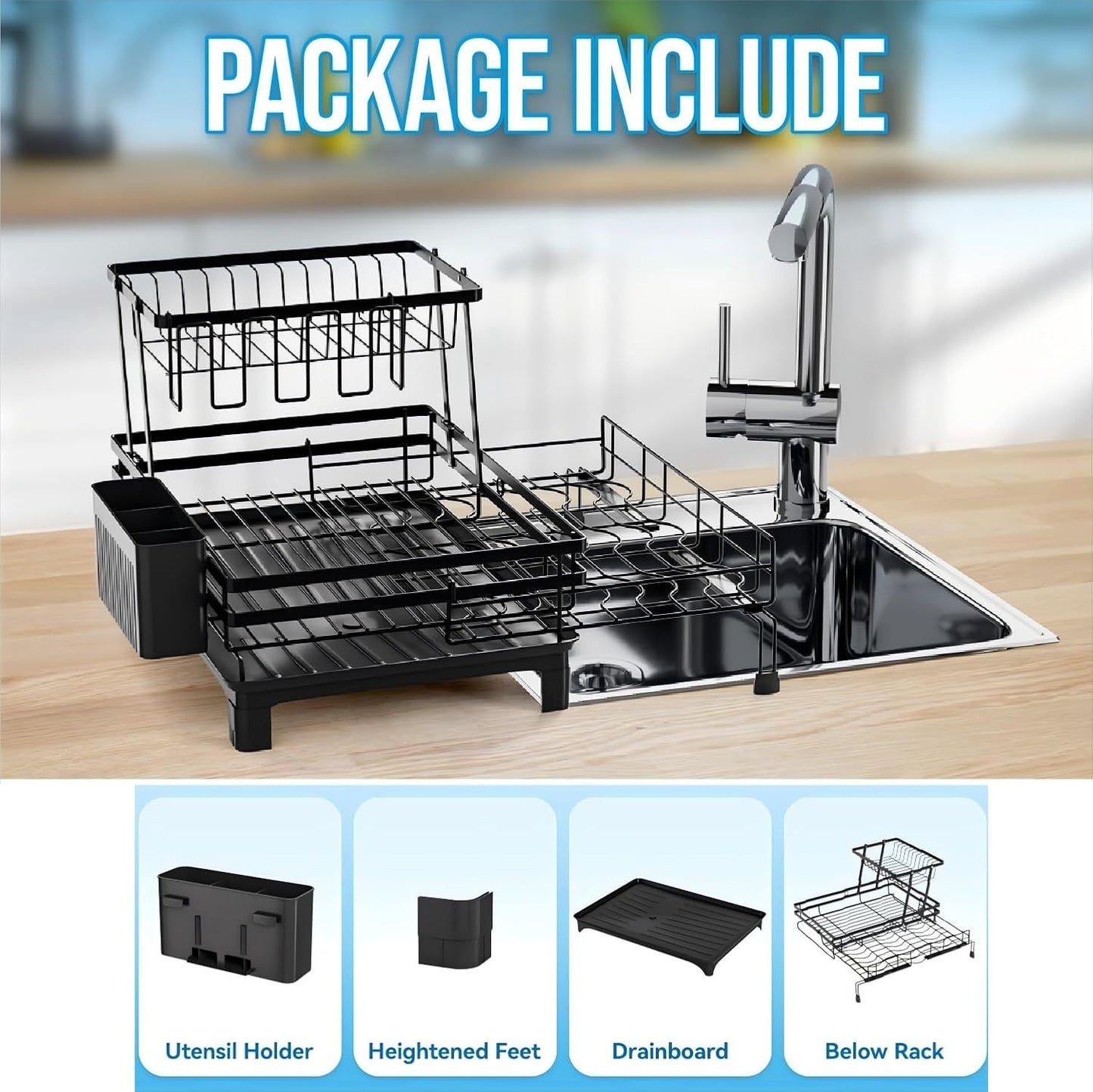 CARLA HOME Expandable Dish Drying Rack with Drainage Spout, Utensil Holder & Drainboardfor Kitchen Countertop Organizer (2 tier)-2050057501205991432