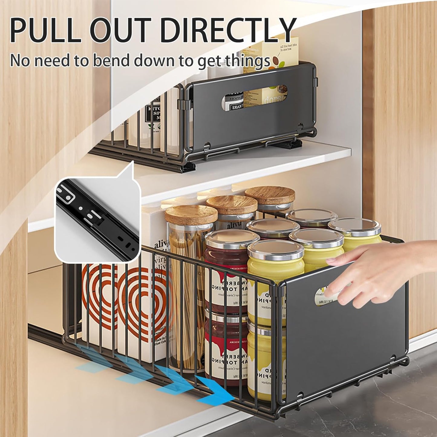 CARLA HOME 2 Pack Pullout Cabinet Kitchen Organizer Drawers with No-Drilling and Adhesive Design for Pantry & Cabinets-2050057501377957889