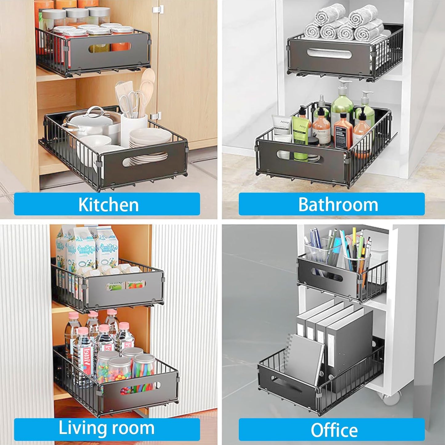 CARLA HOME 2 Pack Pullout Cabinet Kitchen Organizer Drawers with No-Drilling and Adhesive Design for Pantry & Cabinets-2050057501377957892