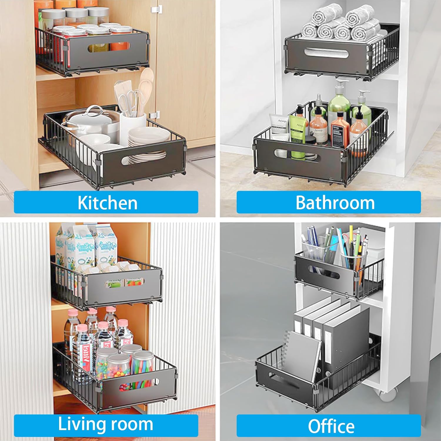 CARLA HOME 2 Pack Pullout Cabinet Kitchen Organizer Drawers with No-Drilling and Adhesive Design for Pantry & Cabinets-2050057501377957892