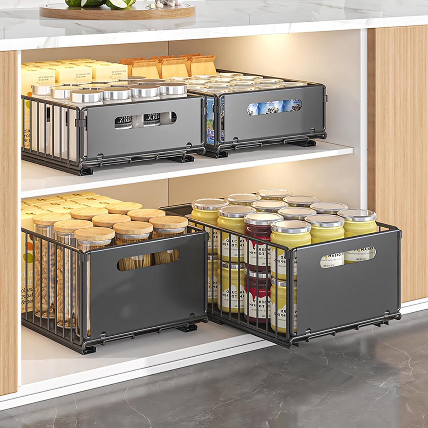 CARLA HOME 2 Pack Pullout Cabinet Kitchen Organizer Drawers with No-Drilling and Adhesive Design for Pantry & Cabinets-2050057501377957895