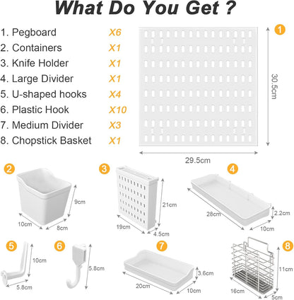 CARLA HOME Pegboard Wall Organizer Kit with 6 Modular Pegboards & 21 Accessories for Kitchen, Office, Gaming & Craft Storage-2050057502606888961