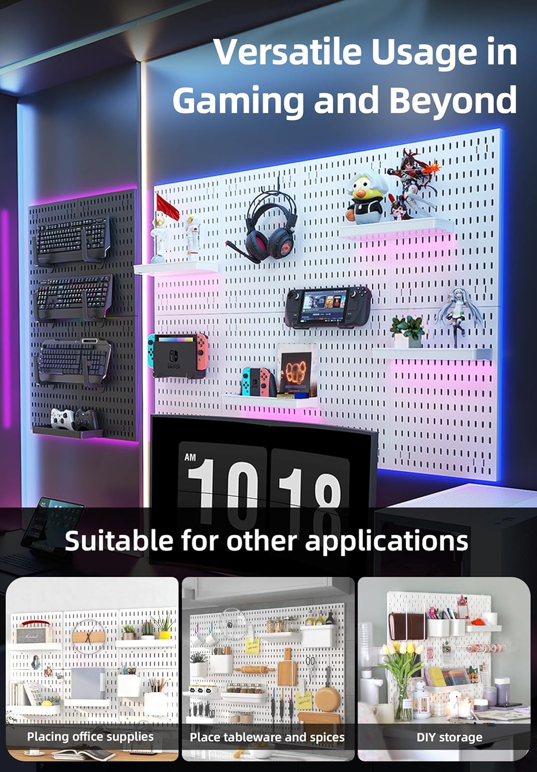CARLA HOME Pegboard Wall Organizer Kit with 6 Modular Pegboards & 21 Accessories for Kitchen, Office, Gaming & Craft Storage-2050057502606888967