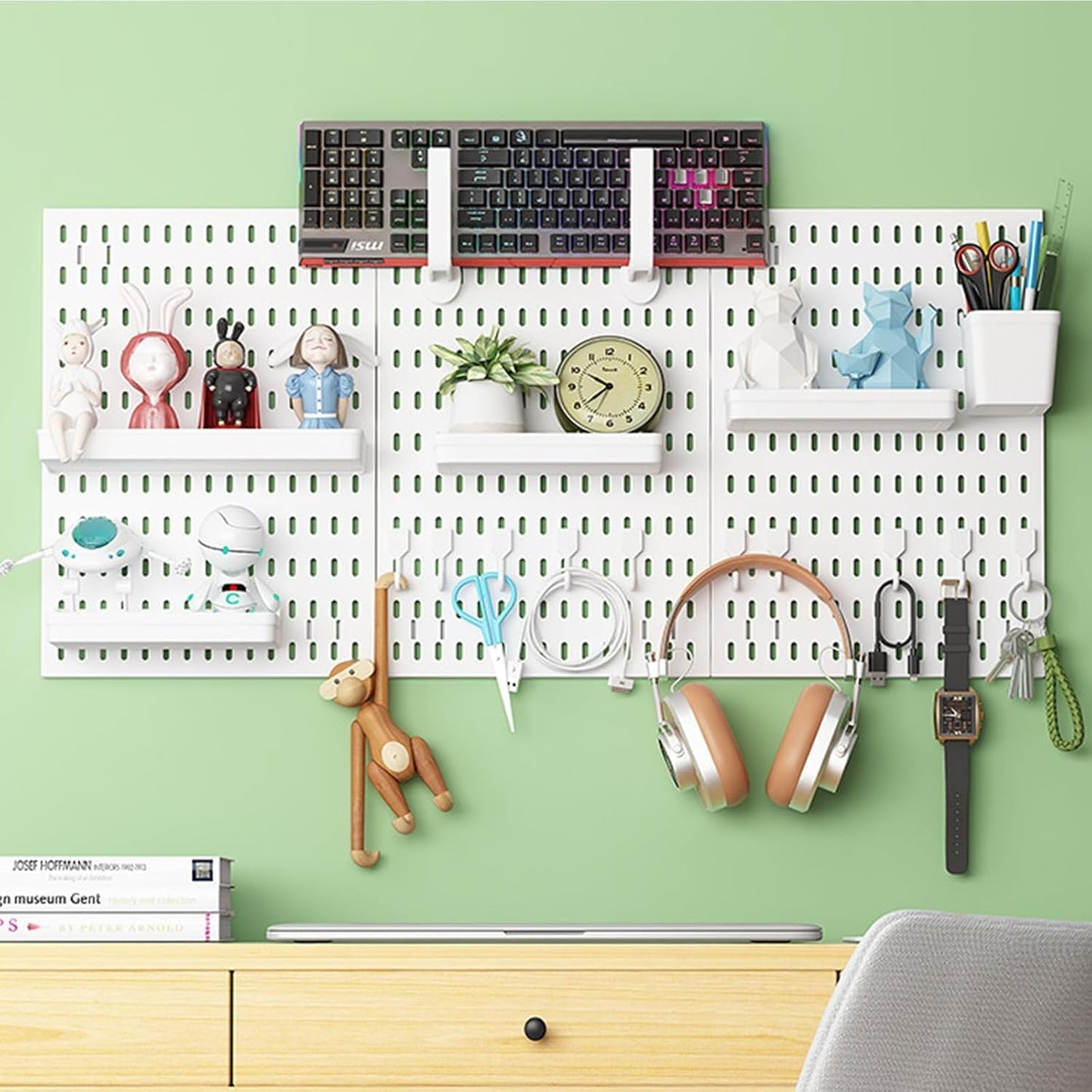 CARLA HOME Pegboard Wall Organizer Kit with 3 Modular Panels & 17 Accessories for Office, Gaming & Craft Storage-2050057502783049728
