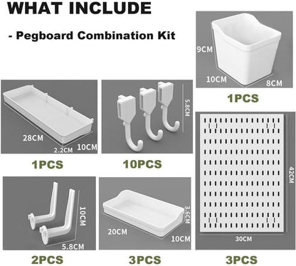 CARLA HOME Pegboard Wall Organizer Kit with 3 Modular Panels & 17 Accessories for Office, Gaming & Craft Storage-2050057502783049729