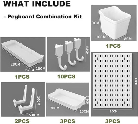 CARLA HOME Pegboard Wall Organizer Kit with 3 Modular Panels & 17 Accessories for Office, Gaming & Craft Storage-2050057502783049729