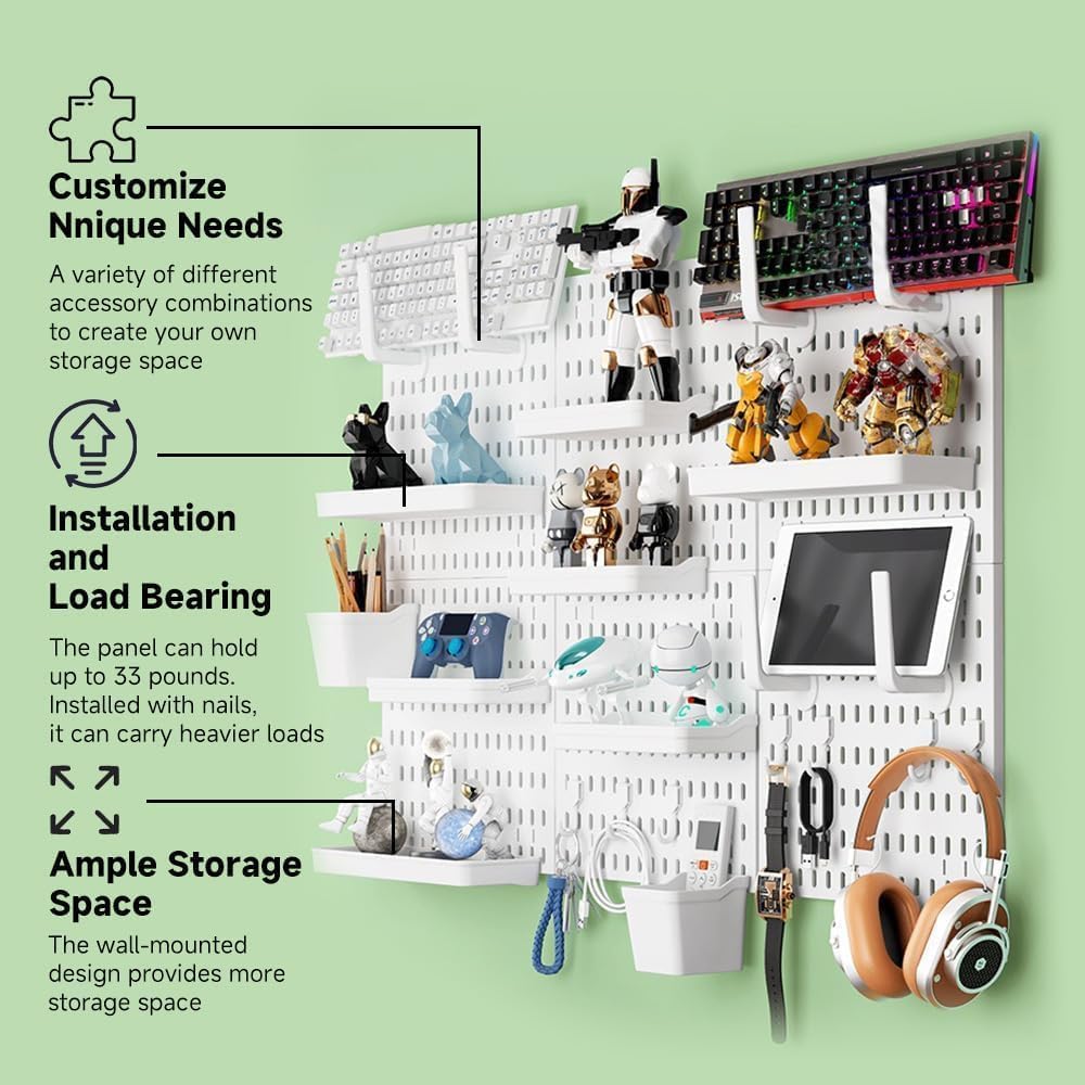 CARLA HOME Pegboard Wall Organizer Kit with 3 Modular Panels & 17 Accessories for Office, Gaming & Craft Storage-2050057502783049730
