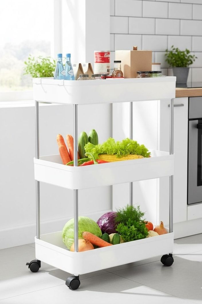 CARLA HOME Slim Storage Cart Organizer Trolley with Wheels for Kitchen, Bathroom, Laundry & Narrow Spaces (3 tier)-2050057504540463104