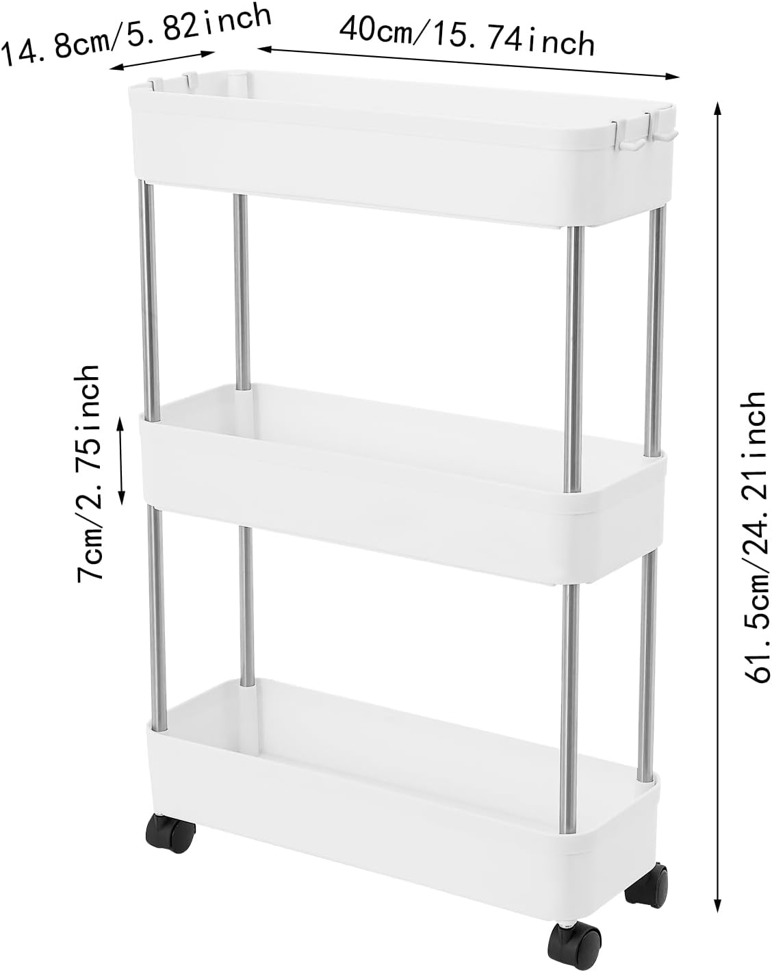 CARLA HOME Slim Storage Cart Organizer Trolley with Wheels for Kitchen, Bathroom, Laundry & Narrow Spaces (3 tier)-2050057504540463105