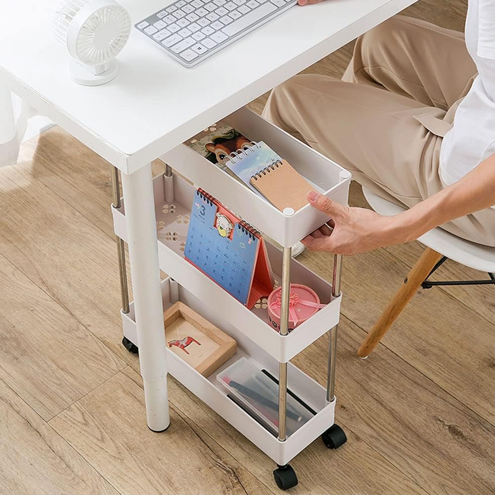 CARLA HOME Slim Storage Cart Organizer Trolley with Wheels for Kitchen, Bathroom, Laundry & Narrow Spaces (3 tier)-2050057504540463108