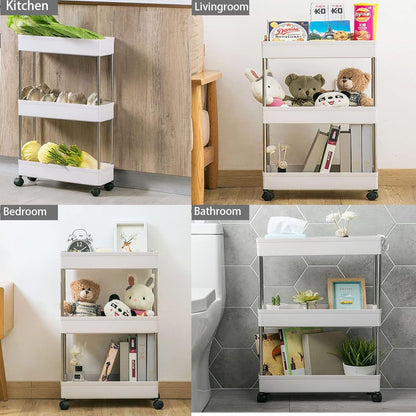 CARLA HOME Slim Storage Cart Organizer Trolley with Wheels for Kitchen, Bathroom, Laundry & Narrow Spaces (3 tier)-2050057504540463109
