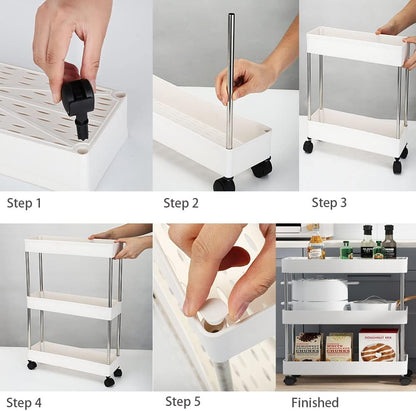 CARLA HOME Slim Storage Cart Organizer Trolley with Wheels for Kitchen, Bathroom, Laundry & Narrow Spaces (3 tier)-2050057504540463110