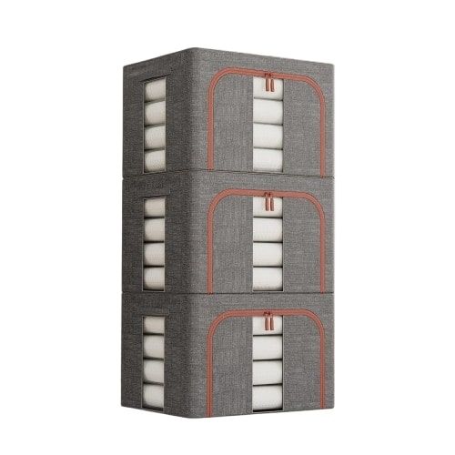CARLA HOME 3 pack Large Clothes Storage Bins with Lids for Clothing, Bedding, Blankets, Toys (66L capacity - Grey)-2050057507010908169