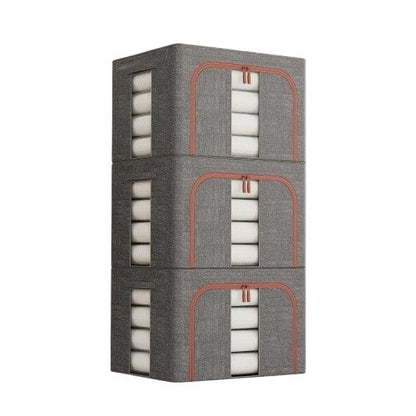 CARLA HOME 3 pack Large Clothes Storage Bins with Lids for Clothing, Bedding, Blankets, Toys (66L capacity - Grey)-2050057507010908169