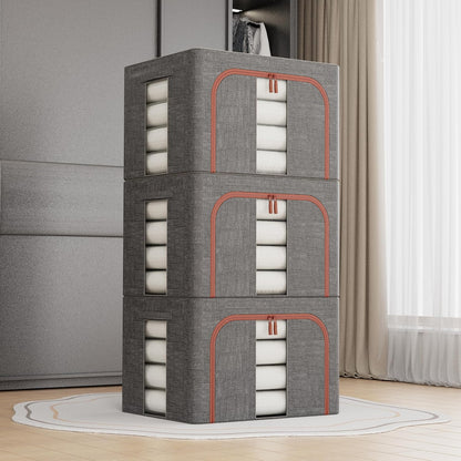CARLA HOME 3 pack Large Clothes Storage Bins with Lids for Clothing, Bedding, Blankets, Toys (66L capacity - Grey)-2050057507010908160