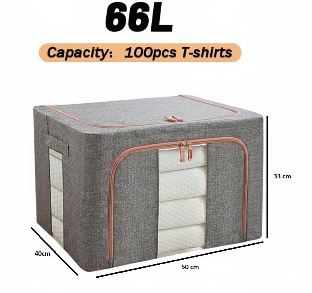 CARLA HOME 3 pack Large Clothes Storage Bins with Lids for Clothing, Bedding, Blankets, Toys (66L capacity - Grey)-2050057507010908161