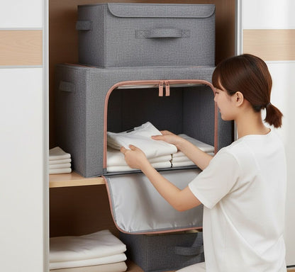 CARLA HOME 3 pack Large Clothes Storage Bins with Lids for Clothing, Bedding, Blankets, Toys (66L capacity - Grey)-2050057507010908162