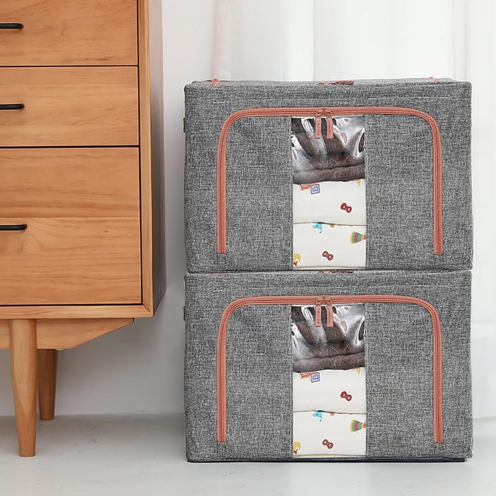 CARLA HOME 3 pack Large Clothes Storage Bins with Lids for Clothing, Bedding, Blankets, Toys (66L capacity - Grey)-2050057507010908165
