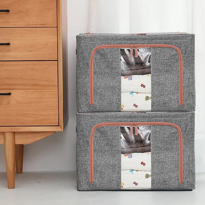 CARLA HOME 3 pack Large Clothes Storage Bins with Lids for Clothing, Bedding, Blankets, Toys (66L capacity - Grey)-2050057507010908165