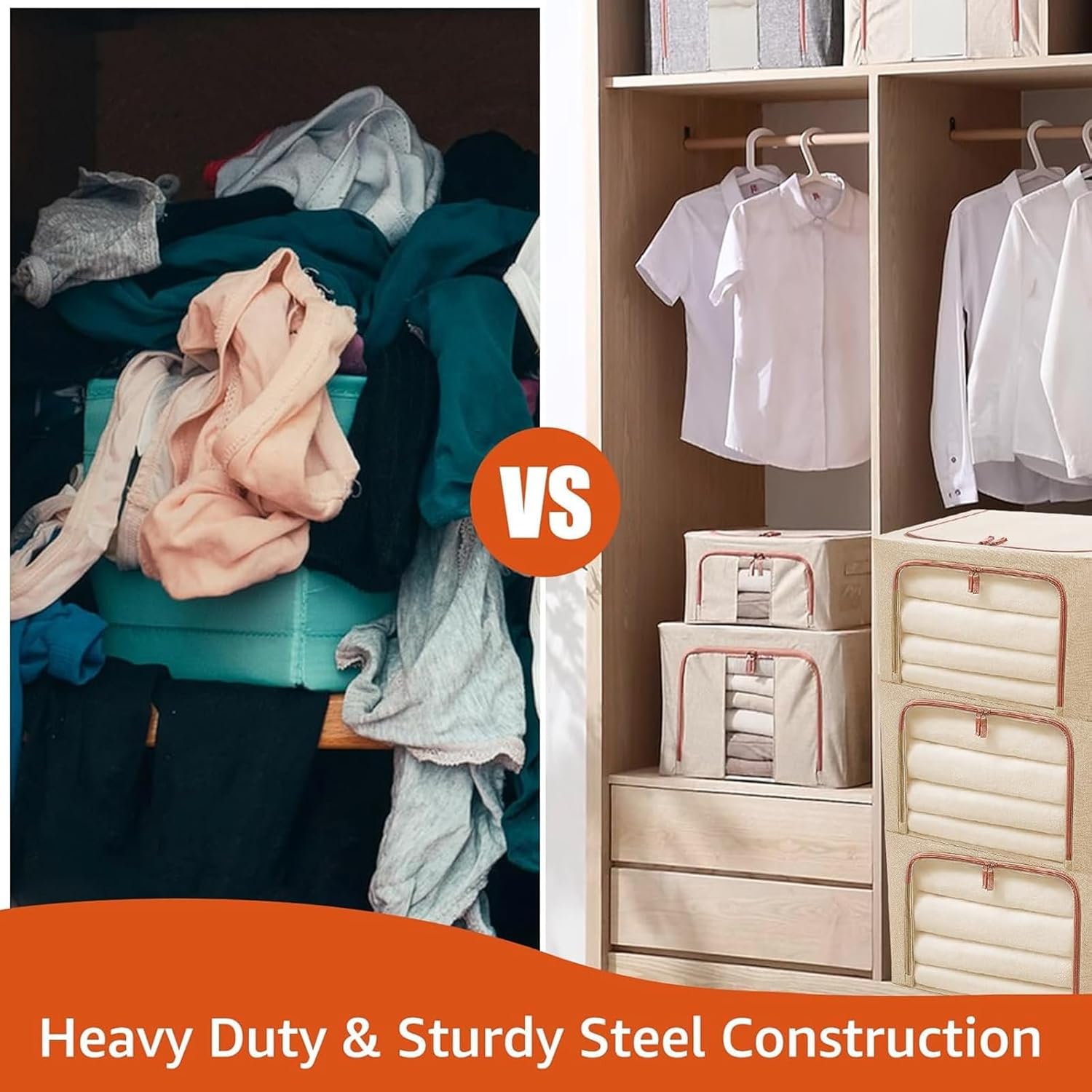 CARLA HOME 3 pack Large Clothes Storage Bins with Lids for Clothing, Bedding, Blankets, Toys (66L capacity - Grey)-2050057507010908166