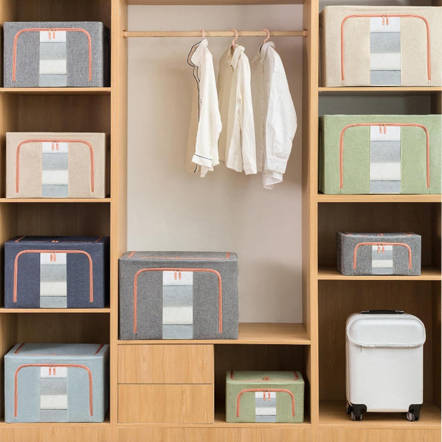 CARLA HOME 3 pack Large Clothes Storage Bins with Lids for Clothing, Bedding, Blankets, Toys (66L capacity - Grey)-2050057507010908167