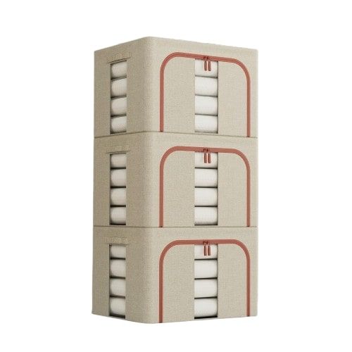 CARLA HOME 3 pack Large Clothes Storage Bins with Lids for Clothing, Bedding, Blankets, Toys (66L capacity - Beige)-2050057507174486025