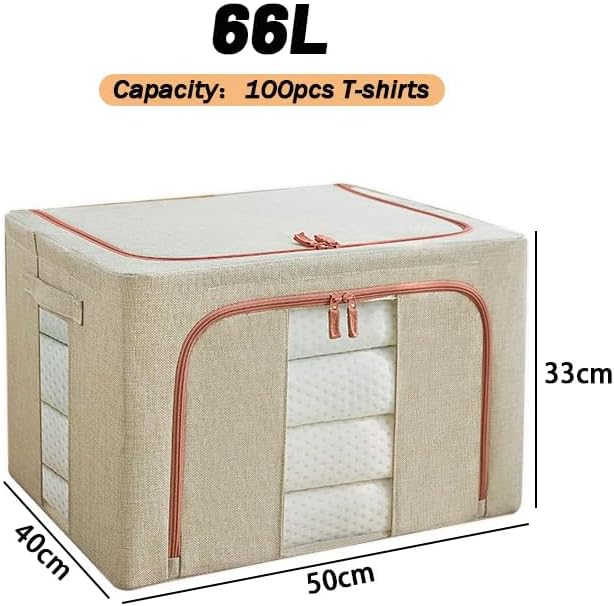 CARLA HOME 3 pack Large Clothes Storage Bins with Lids for Clothing, Bedding, Blankets, Toys (66L capacity - Beige)-2050057507174486017