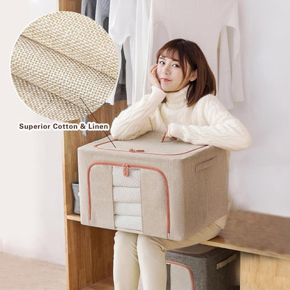 CARLA HOME 3 pack Large Clothes Storage Bins with Lids for Clothing, Bedding, Blankets, Toys (66L capacity - Beige)-2050057507174486021