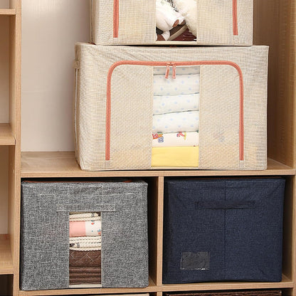 CARLA HOME 3 pack Large Clothes Storage Bins with Lids for Clothing, Bedding, Blankets, Toys (66L capacity - Beige)-2050057507174486023