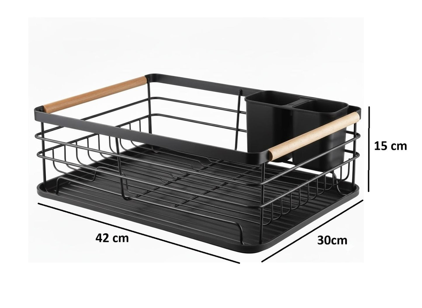 CARLA HOME Dish Drying Rack with Wooden Handles, Removable Cutlery Holder & Drainboard for Kitchen Countertop-2050057509401661443