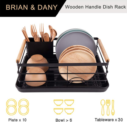 CARLA HOME Dish Drying Rack with Wooden Handles, Removable Cutlery Holder & Drainboard for Kitchen Countertop-2050057509401661444