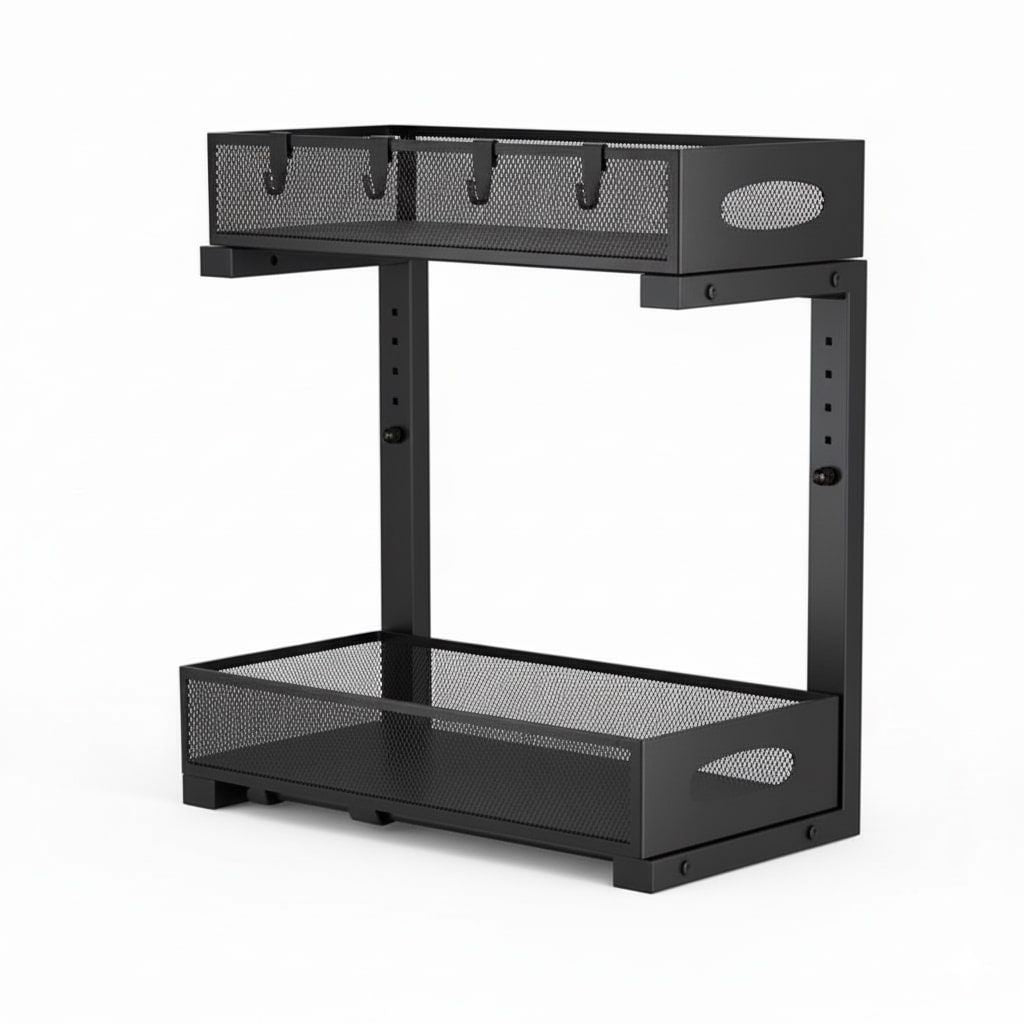 CARLA HOME 2 Tier Under Sink Organizer Pull Out Sliding Cabinet Storage Shelf with Height Adjustable for Kitchen, Bathroom or Laundry Room (Black)-2050057510022418440