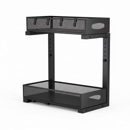 CARLA HOME 2 Tier Under Sink Organizer Pull Out Sliding Cabinet Storage Shelf with Height Adjustable for Kitchen, Bathroom or Laundry Room (Black)-2050057510022418440