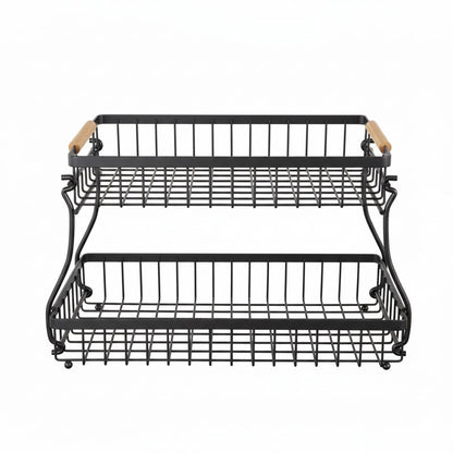 CARLA HOME 2-Tier Fruit Basket Metal Storage Bowl Kitchen Counter Organizer with Handles for Fruits, Vegetables, Snacks & Bread-2050057510500569097