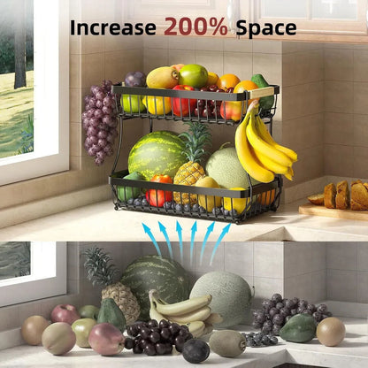 CARLA HOME 2-Tier Fruit Basket Metal Storage Bowl Kitchen Counter Organizer with Handles for Fruits, Vegetables, Snacks & Bread-2050057510500569089