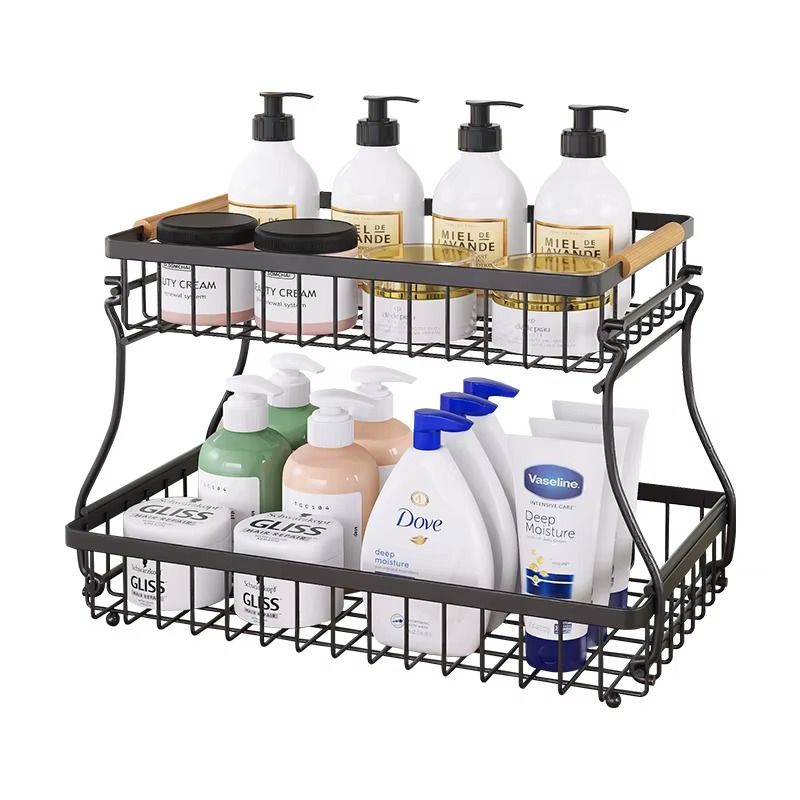 CARLA HOME 2-Tier Fruit Basket Metal Storage Bowl Kitchen Counter Organizer with Handles for Fruits, Vegetables, Snacks & Bread-2050057510500569096