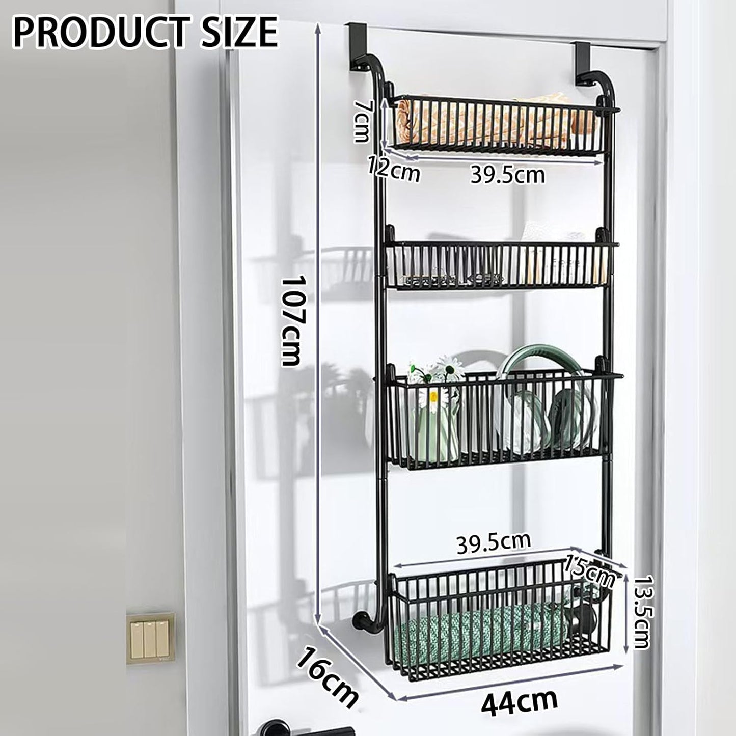 CARLA HOME 4-Tier Over the Door Organizer Heavy-Duty Metal Pantry Rack with Hanging Baskets for Home Kitchen Storage & Bathroom Door Organization-2050057511297486853