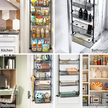 CARLA HOME 4-Tier Over the Door Organizer Heavy-Duty Metal Pantry Rack with Hanging Baskets for Home Kitchen Storage & Bathroom Door Organization-2050057511297486854