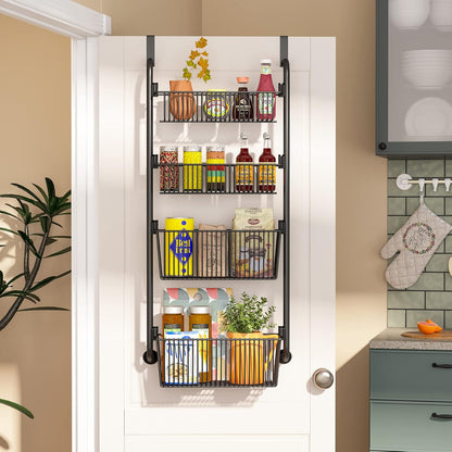 CARLA HOME 4-Tier Over the Door Organizer Heavy-Duty Metal Pantry Rack with Hanging Baskets for Home Kitchen Storage & Bathroom Door Organization-2050057511297486855