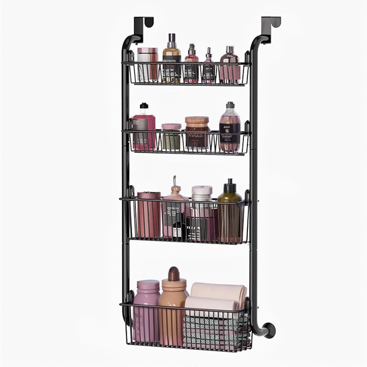 CARLA HOME 4-Tier Over the Door Organizer Heavy-Duty Metal Pantry Rack with Hanging Baskets for Home Kitchen Storage & Bathroom Door Organization-2050057511297486856