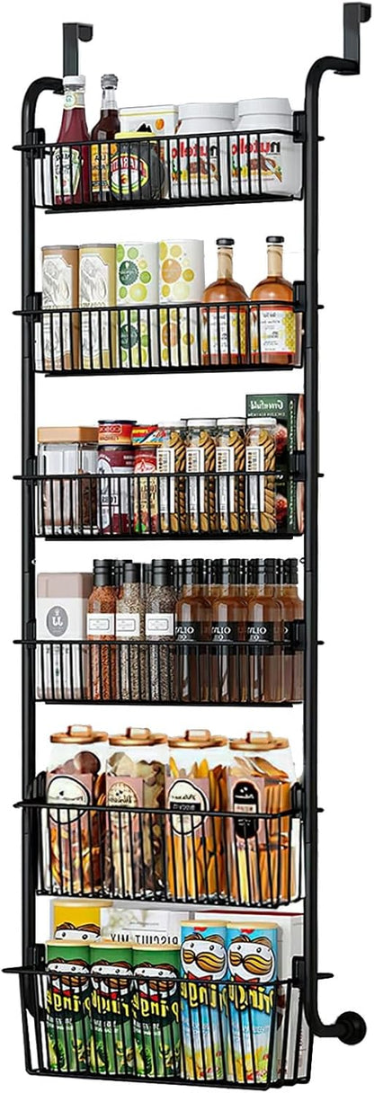 CARLA HOME 6-Tier Over the Door Organizer Heavy-Duty Metal Pantry Rack with Hanging Baskets for Home Kitchen Storage & Bathroom Door Organization (Black)-2050057511456870408