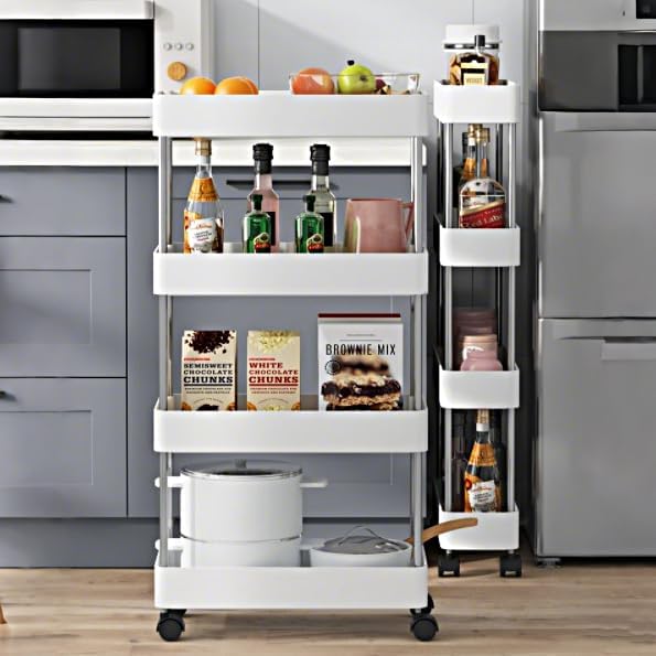 CARLA HOME Slim Storage Cart Organizer Trolley with Wheels for Kitchen, Bathroom, Laundry & Narrow Spaces (4 tier)-2050057516636835840